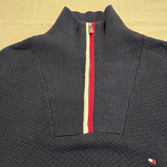 Tommy Hilfiger Men's Classic 1/4 Zip Sweater Flag Logo Navy Blue Size XXL - Picture 8 of 12